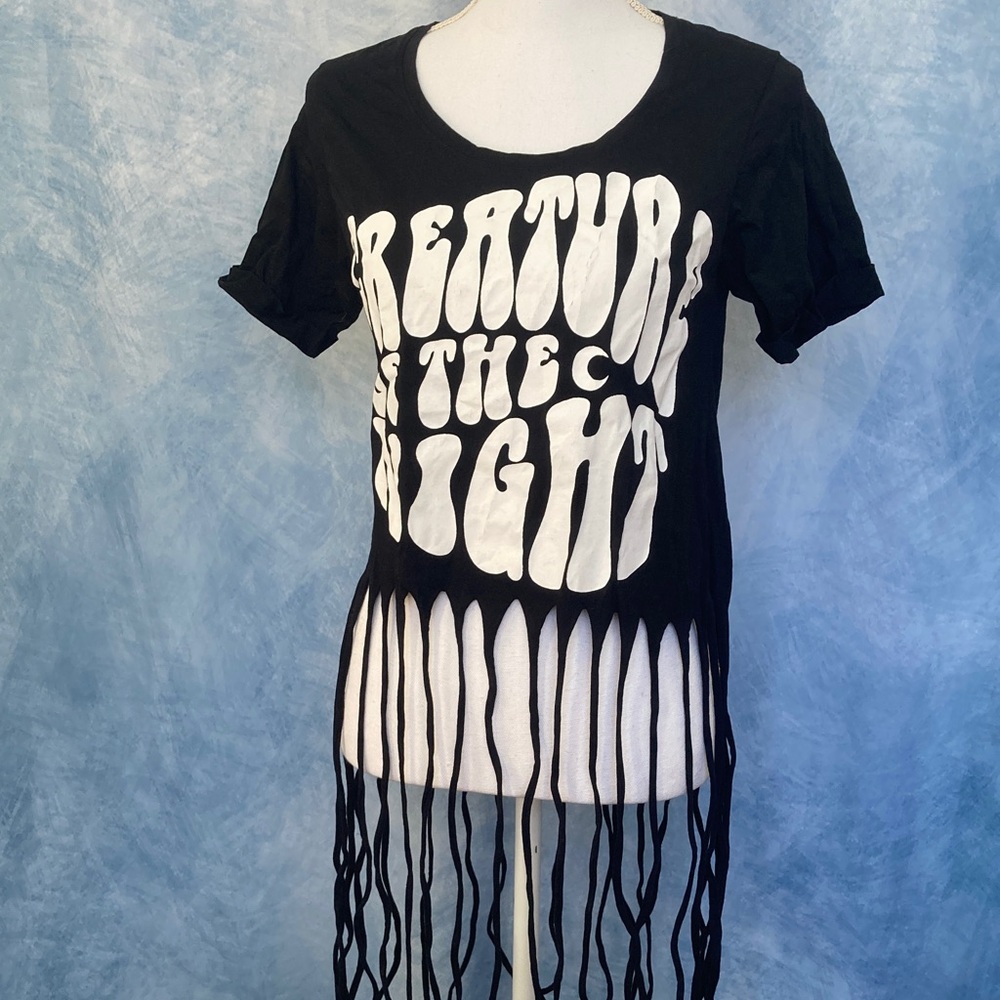 Killstar Occult Luxury Creature Of The Night Short Sleeve Fringe Tee Goth Witchy